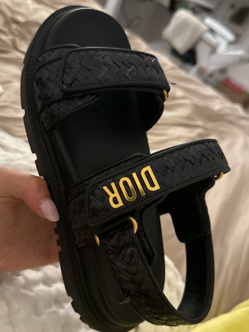 Dior Black Woven Strap Sandal with Gold Logo